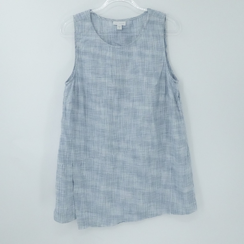 J Jill Pure Linen‎ Top Womens Medium Petite Blue Sleeveless Tunic Casual